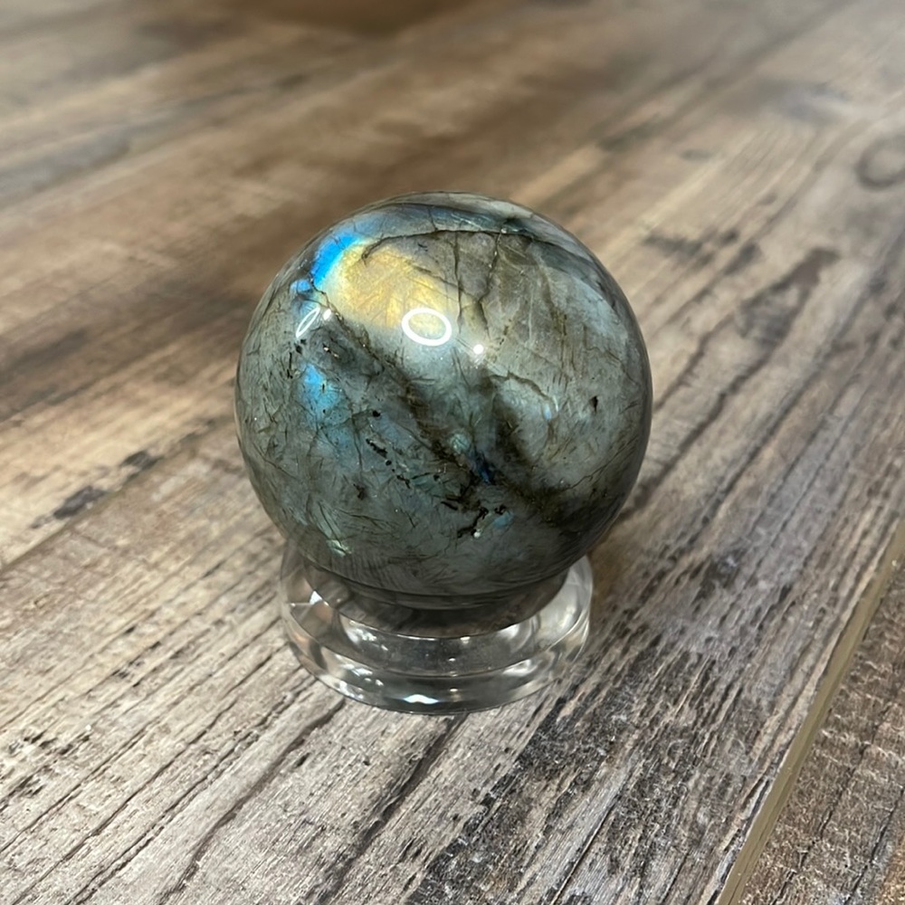 labradorite crystal sphere & stand